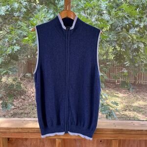 Hammacher Schlemmer Men's 100% Cashmere Blue Zip Front Sweater Vest Size XL